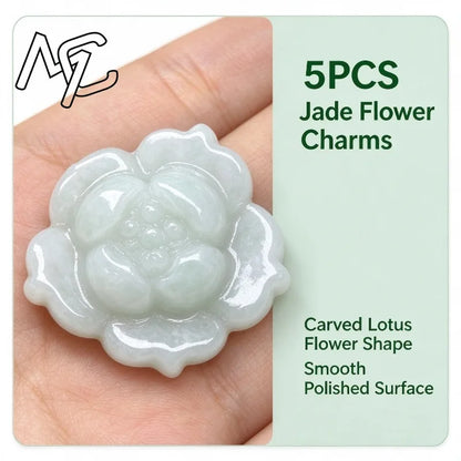 5Pcs Natural A Grade Jadeite Lotus Flower Charms Hand Carved Jade Flower Beads DIY Necklace Bracelet Jewelry Making Accessories