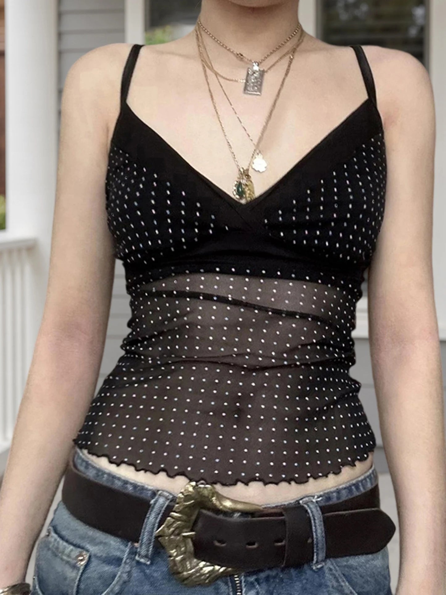 Women s Sleeveless V-neck Lace Trim Camisole Tank Top Summer Casual  Fit Sheer Vest with Floral Print