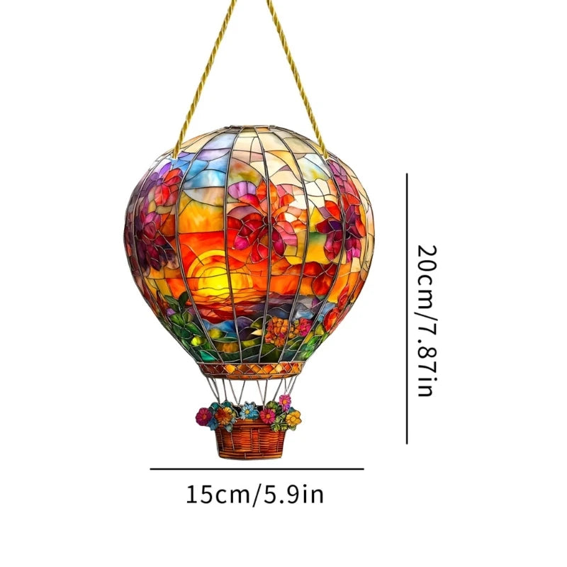 4X7B Hot Air Balloon Window Sun Catcher Wall Hanging Colored Decors Acrylic Art for Indoor Outdoor Garden Decorations