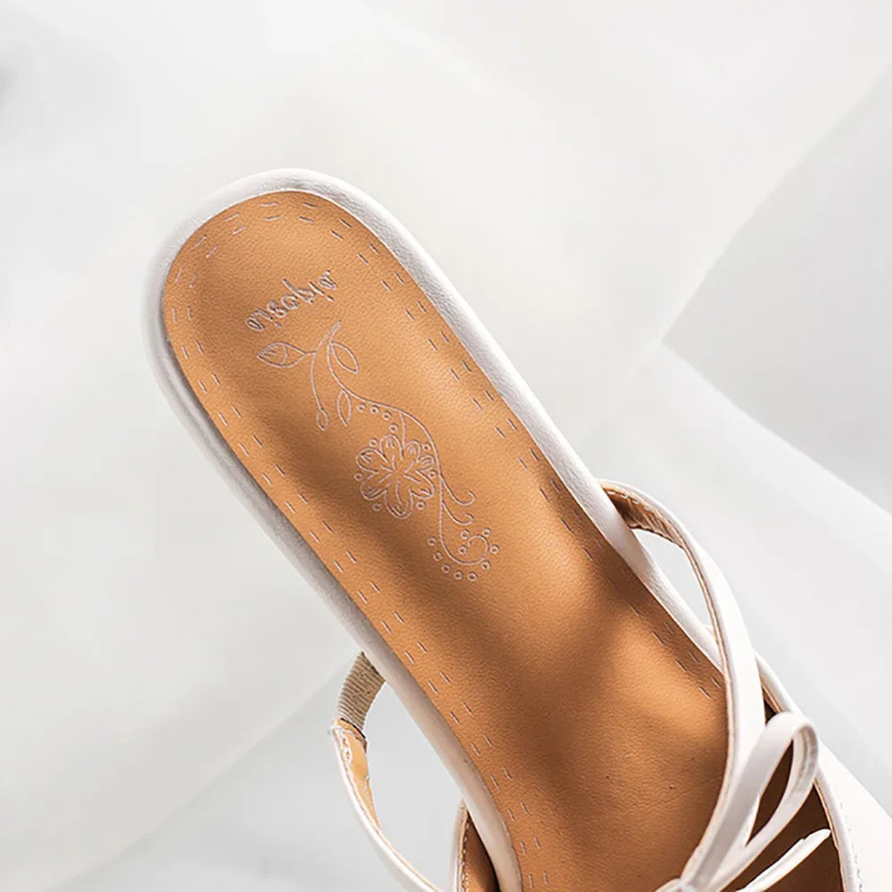 New Summer Fashion Black Apricot Women Causal Mules Pointed Toe High Heel Lady Nude Shoes Plus Big Small Size 31 43 46