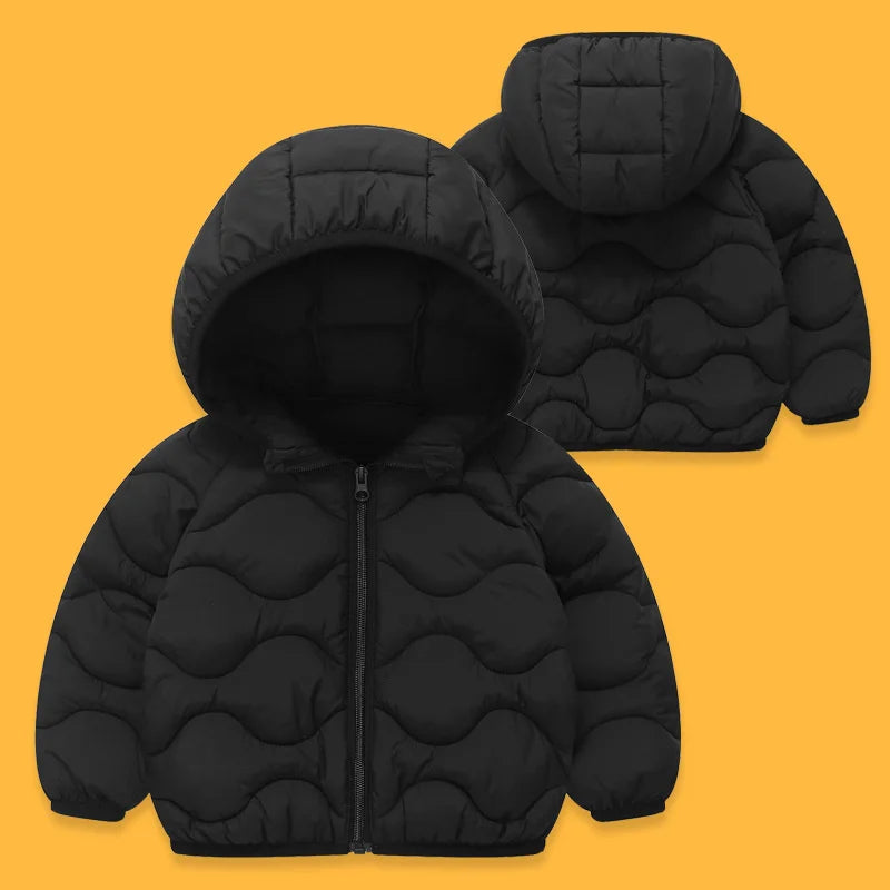 Boys Girls Down Coats Children's Light Hooded Jacket Baby Winter Warm Cotton Clothes Teen Autumn Solid Casual Outerwear 2-12Y