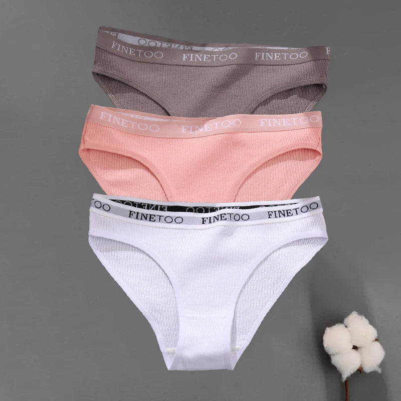 3PCS/Set Seamless Women's Cotton Briefs FINETOO Sexy Cotton Panties Set Women Underwear Solid Panty Intimates Lingerie M-2XL