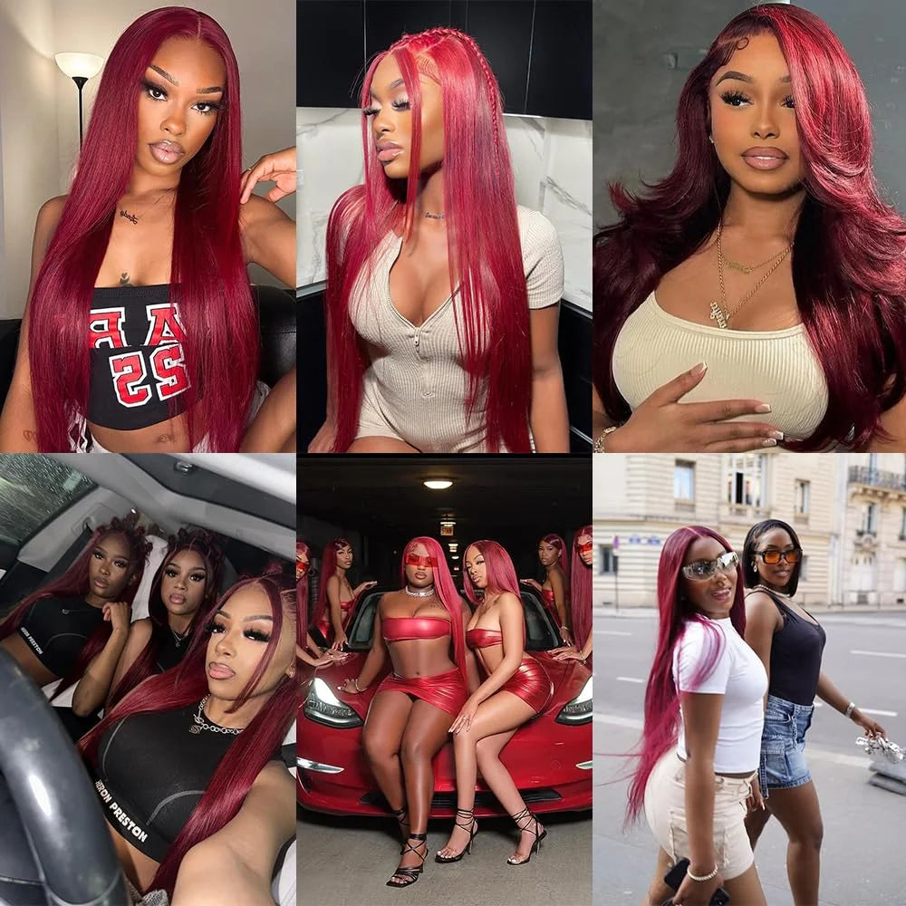 99J Burgundy 13x6 Lace Frontal Wigs Human Hair 13x4 Straight Lace Front Wigs Pre Plucked Red Burgundy Wine Red Wigs for Women