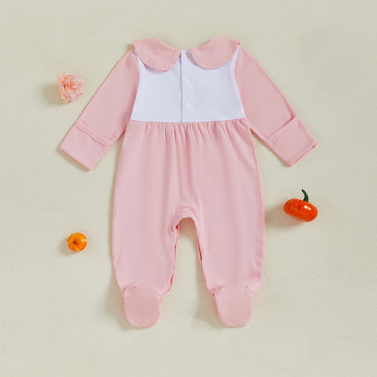Baby Girl Halloween Romper Pumpkin Embroidered Doll Collar Long Sleeve Footie Pajama Cute Winter Fall Clothes