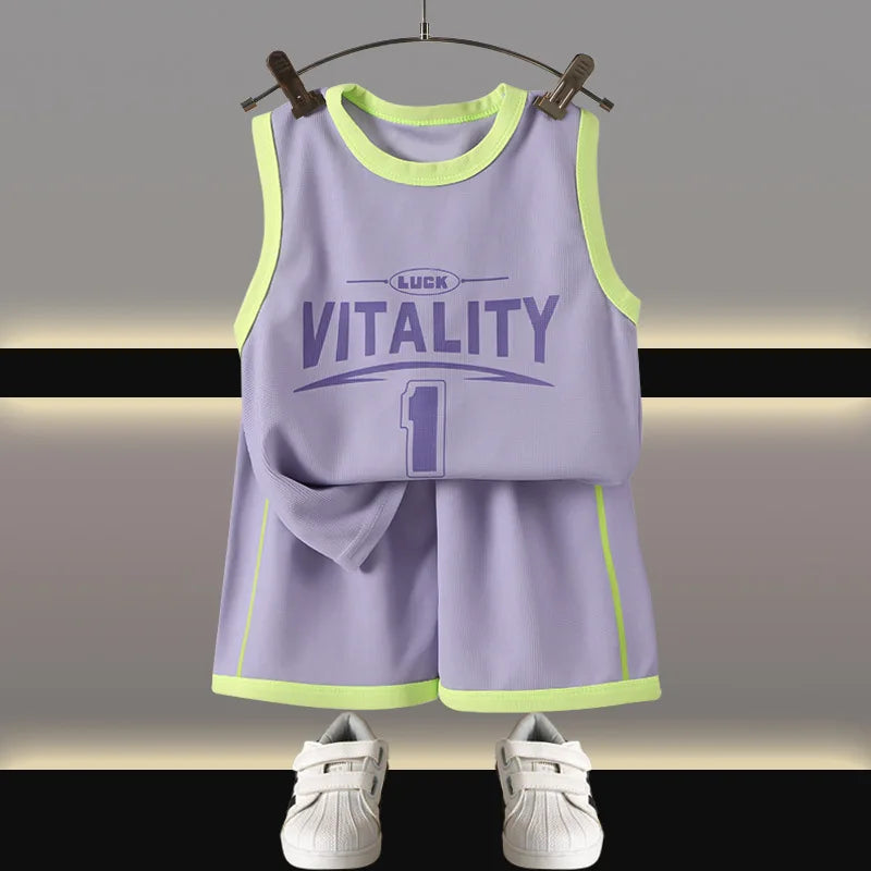 Children Sets Kids Clothes Boys Girls Vest Suit Summer Children's Clothing Baby T-shirts Shorts Tan Top Sleeveless