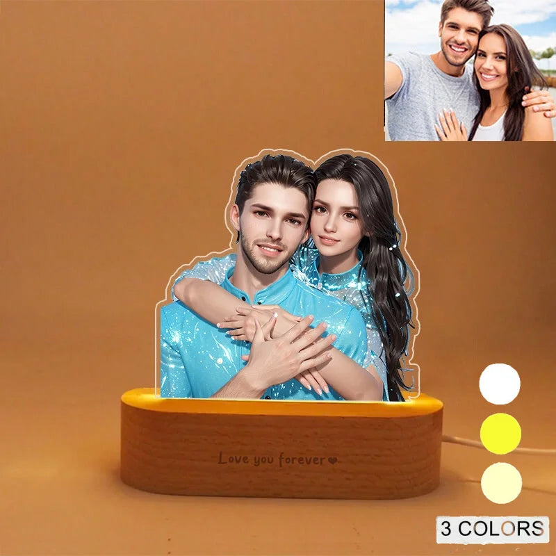 Personalized Gift Photo 3D Lamp Customized Cartoon Portrait Photo Frame Wedding Anniversary Valentines Day Wedding Birthday Gift