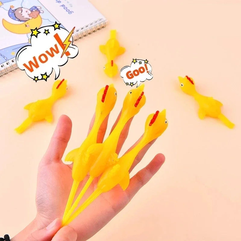 Popular Sticky Yellow Squishy Toy Chicken for Kids, Popular Party Favors, Finger Shooters,  Educational Award, 10 Pcs
