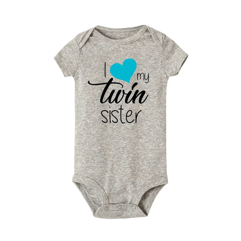 Twins Infant Bodysuit I Love My Twin Sister Brother Newborn Boys Girl Short Sleeve Jumpsuit Toddler Clothes Baby Gift Romper