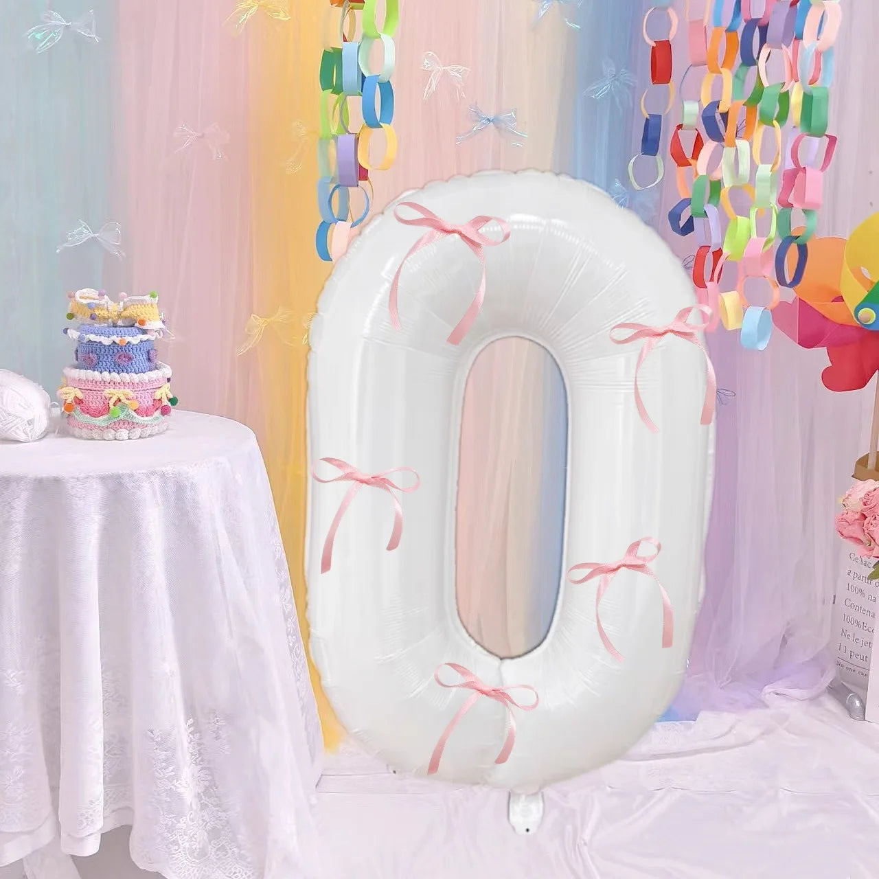 White 32inch 0-9 Years Old Balloons Pink Bow Number Balloons Aluminum Foil Milky Wedding Decorations Birthday Party Baby Shower