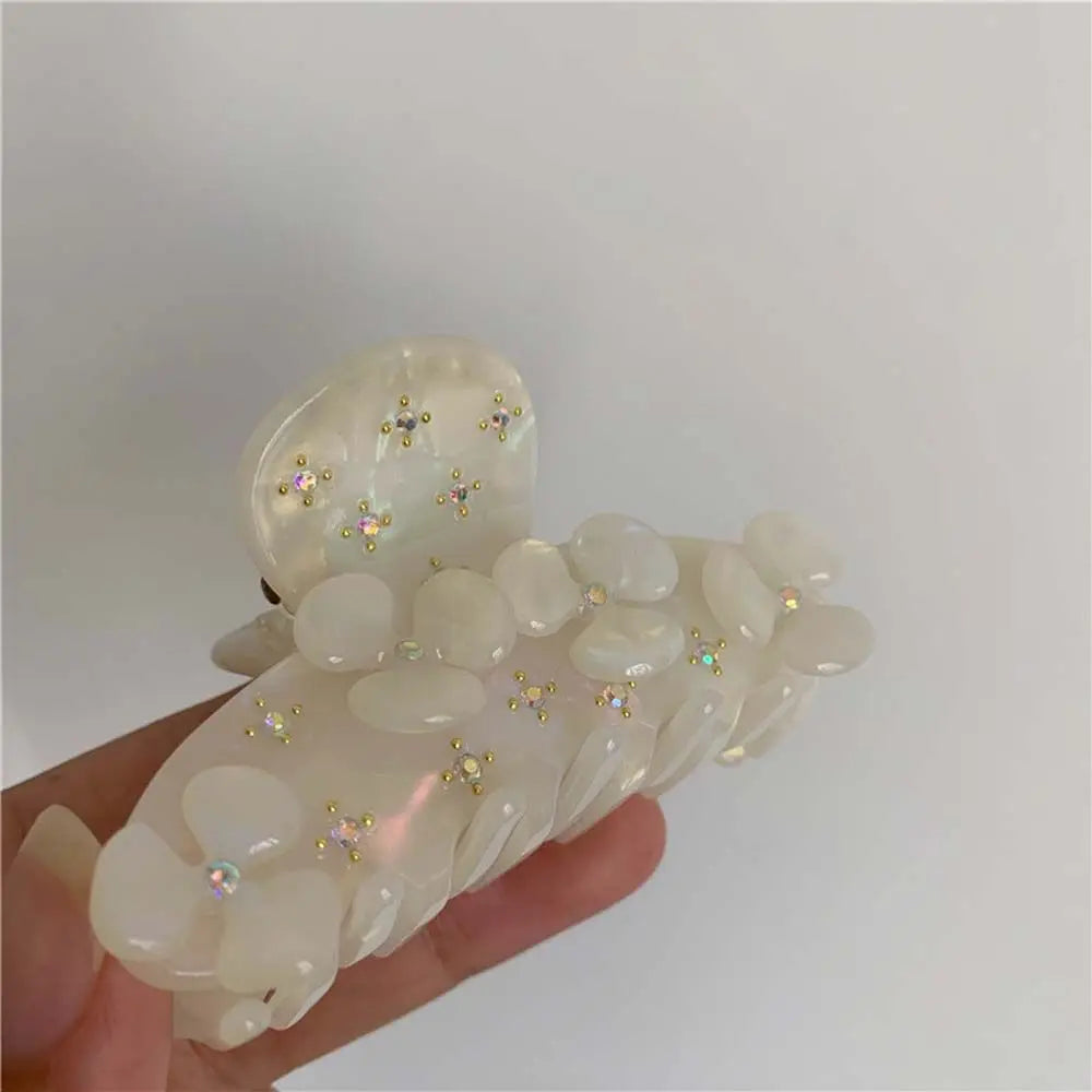 Crystal Flower Acetate White Colorful Barrettes Blue Purple Flower Hair Clips Hair Ornaments Acetate Hair Claw Korean Style