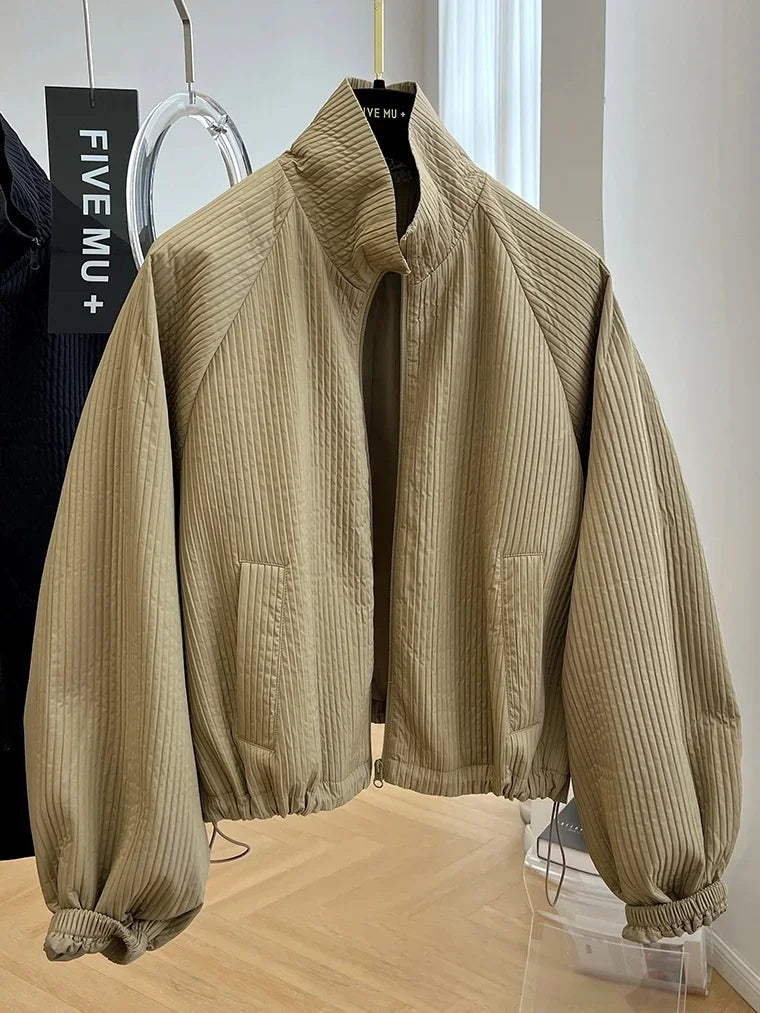 Fashionable Minimalist Spring Autumn Women's Jacket Stand Up Collar Solid Color Commuting Short Casual Top Coat