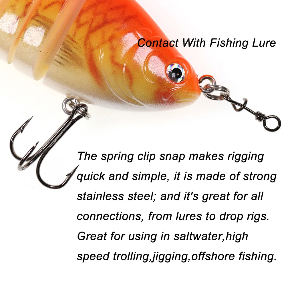 Bimoo 50pcs Stainless Steel Quick Lock Snap Spring Clamp Buckle Streamer Lure Drop Rigs Connector  Saltwater Fishing Accessories
