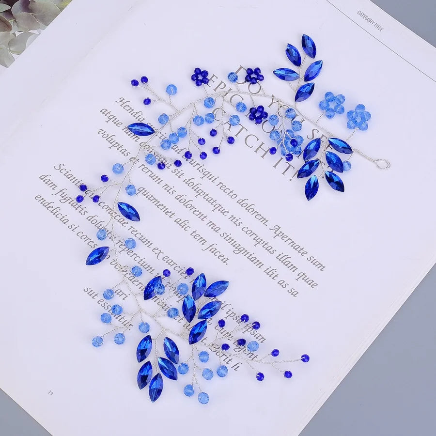 New Wedding Hair Accessories blue Crystal Pearl Hair Belt Wedding Bridal Hairband Hair Ornament Hair Jewelry Bride Headdress Hea