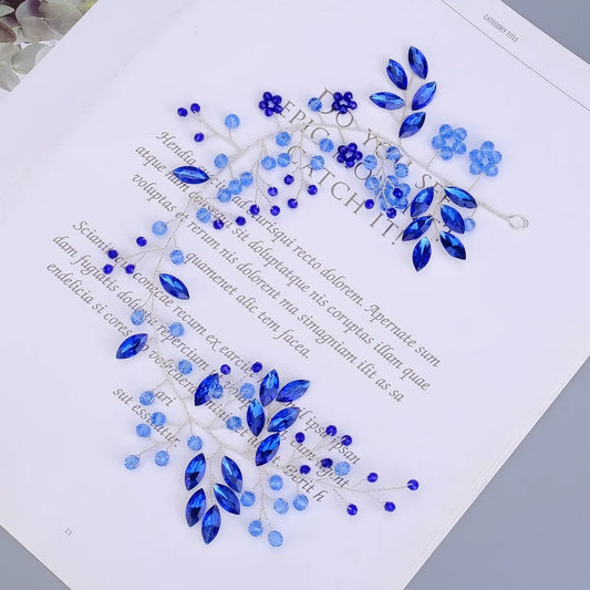 New Wedding Hair Accessories blue Crystal Pearl Hair Belt Wedding Bridal Hairband Hair Ornament Hair Jewelry Bride Headdress Hea