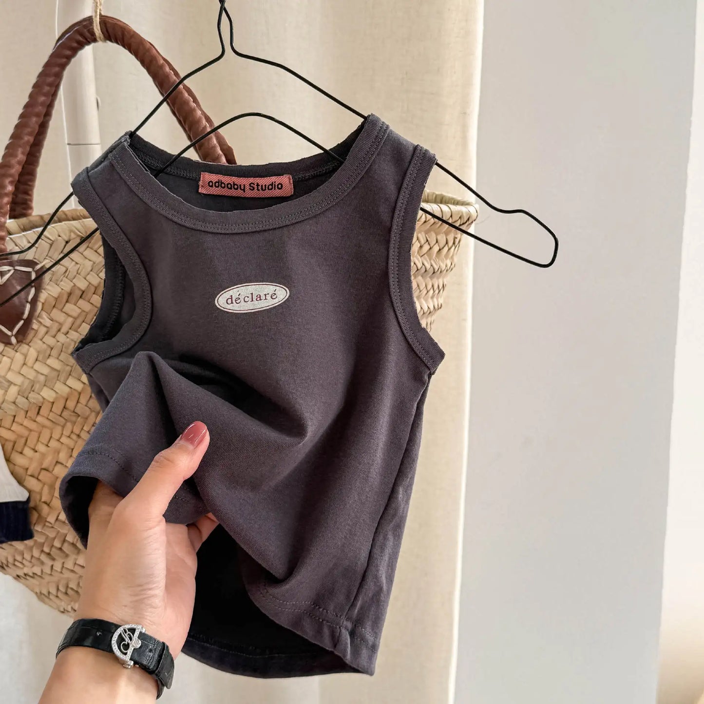 2025 Summer New Children Sleeveless T Shirts Boys Letter Print Vest Cotton Girls Thin Tee Baby Breathable Tops Kids Clothes