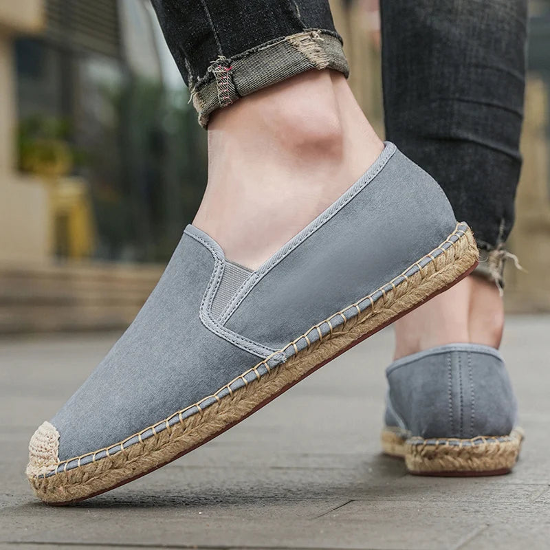 Summer New Linen Men's Loafers Handmade Breathable Man Casual Shoes Comfort Slip-On Flat Shoes Man Canvas Shoes chaussures homme