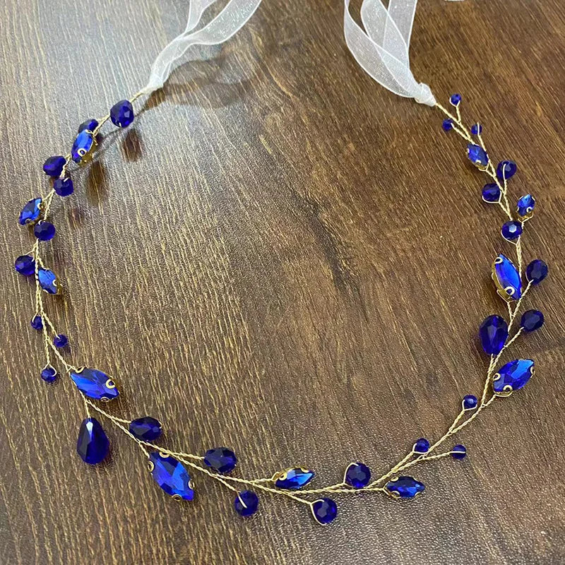 Blue Color Crystal Hair Pins Wedding Jewelry Accessories Head Decoration Bride Headdress Women Tiara Hair Bands Hair Vine