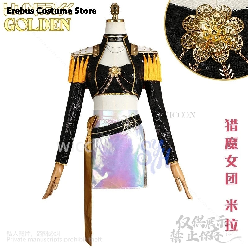 Anime Movie Kpop Demon Cosplay Mira Huntrix Golden Stage Uniform Black Flash Gorgeous Punk Coat Mini Dress Lolita 코스프레 Halloween