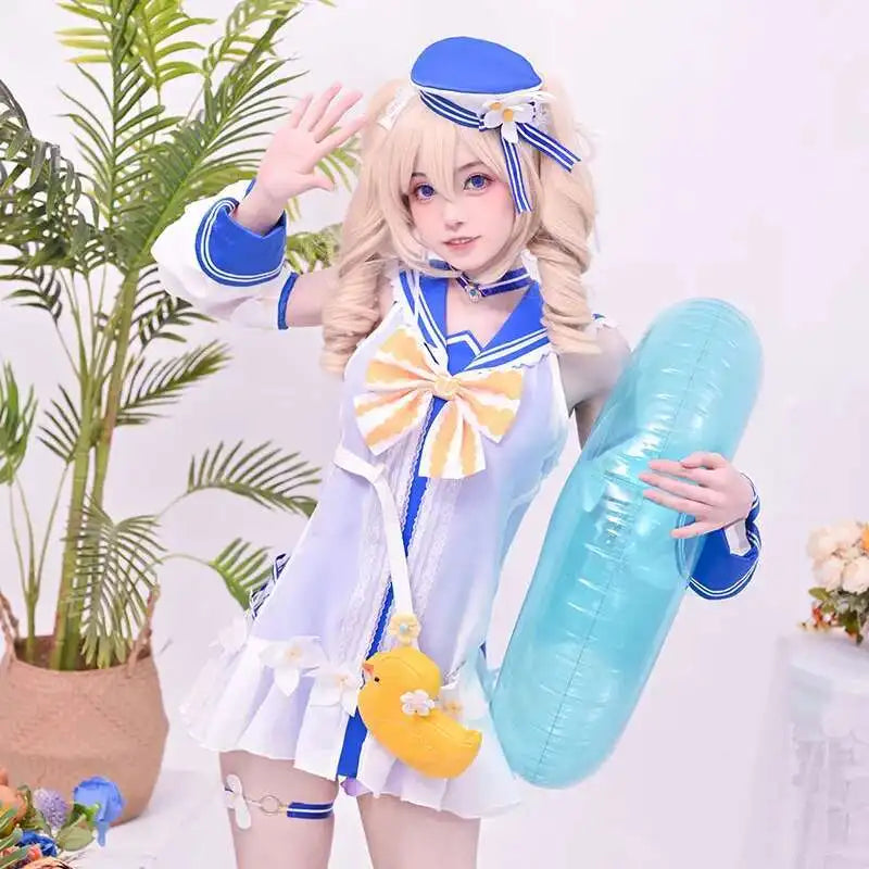 Genshin Impact Barbara Cosplay Costume Women Cute Swimsuit Sexy Swimwear Jumpsuit Coat Halloween Carnival Uniforms Custom Made