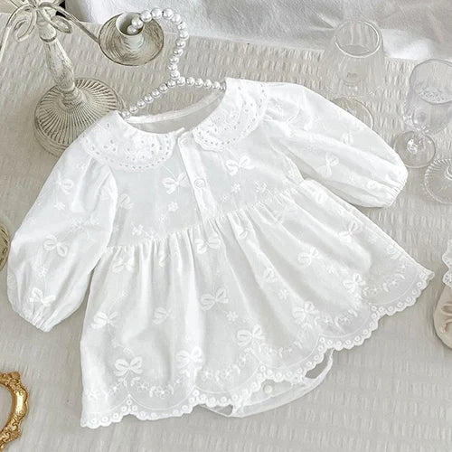 2024 New Autumn 0-24M Children Clothes Newborn Baby Girls Long Sleeved Cotton Bodysuits+Lace Dress Korean Style Climbing Suit