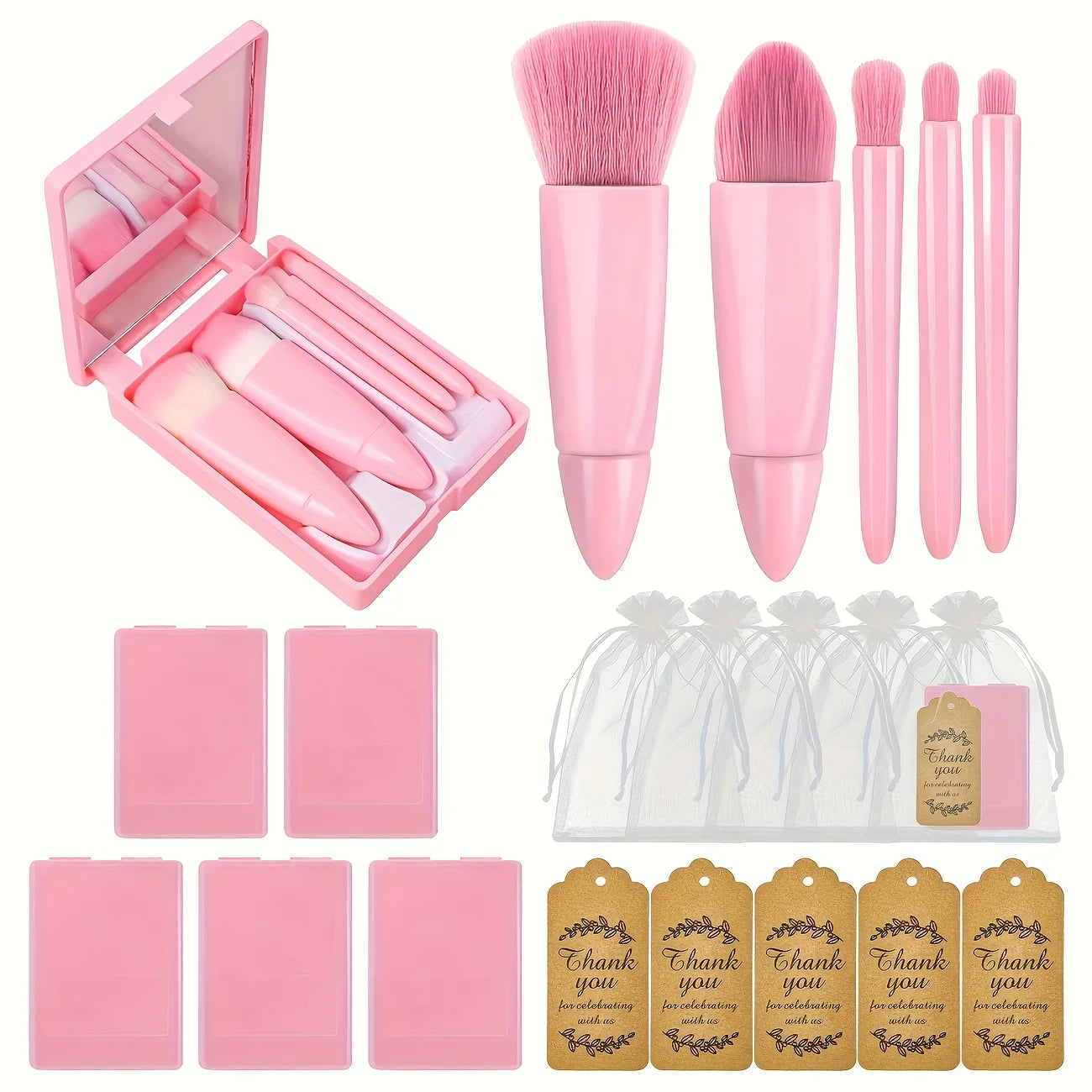 A 15-piece wedding travel makeup brush set, including makeup brushes in a makeup box, thank-you cards, transparent hard gauze ba