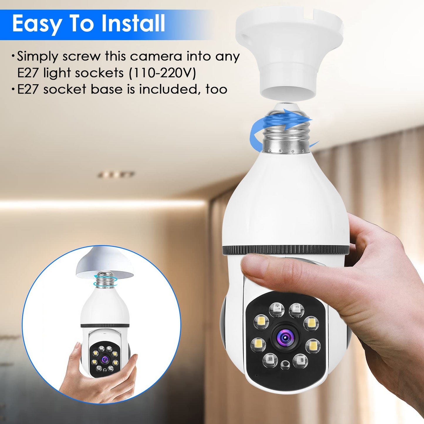 1Pc E27 WiFi Bulb Camera 1080P FHD WiFi IP Pan Tilt Security
