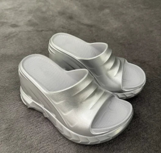 Solid Chunky Heel Wedges EVA Injection Shoes 2025 New Ins Fashion Casual Slippers Open Toe Sexy Outdoor Lady Slides