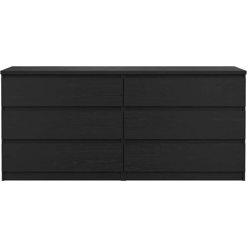 6 Drawer Double Dresser, Black Woodgrain