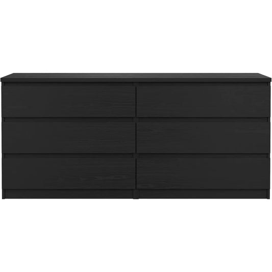 6 Drawer Double Dresser, Black Woodgrain