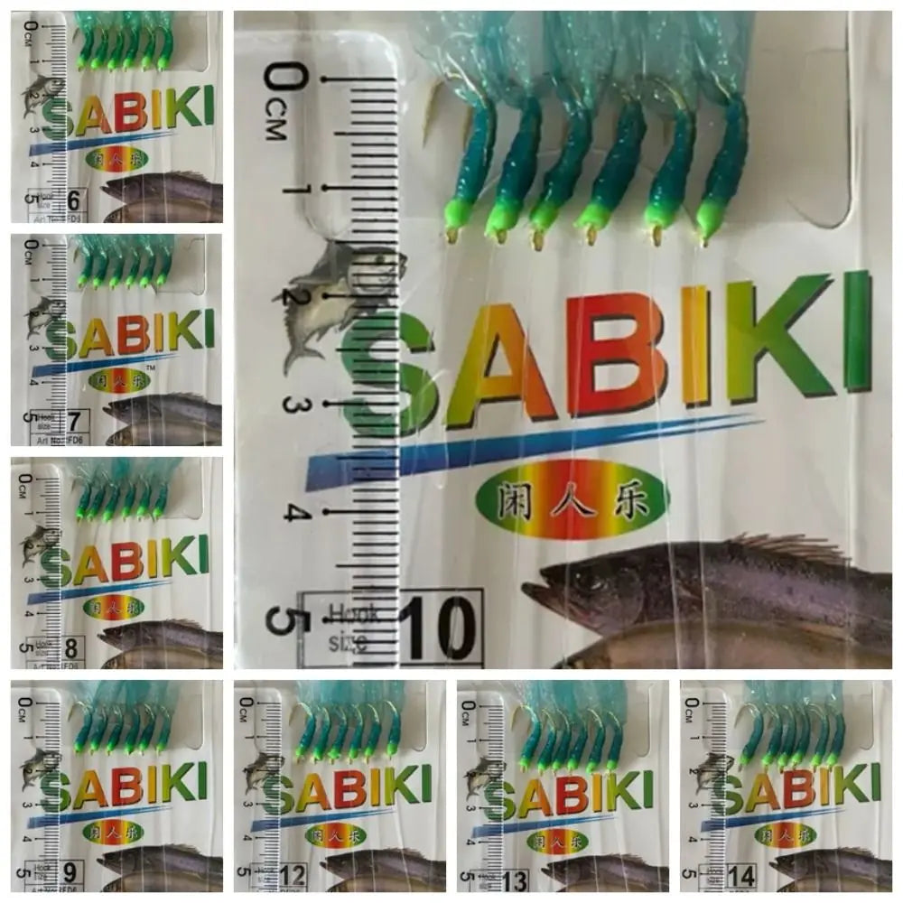 Fishing Lures Rubber Green Rubber Lures Golden Hook Sabiki Sea Fishing Rigs Lures Green Golden Tied Hooks Sea Fishing