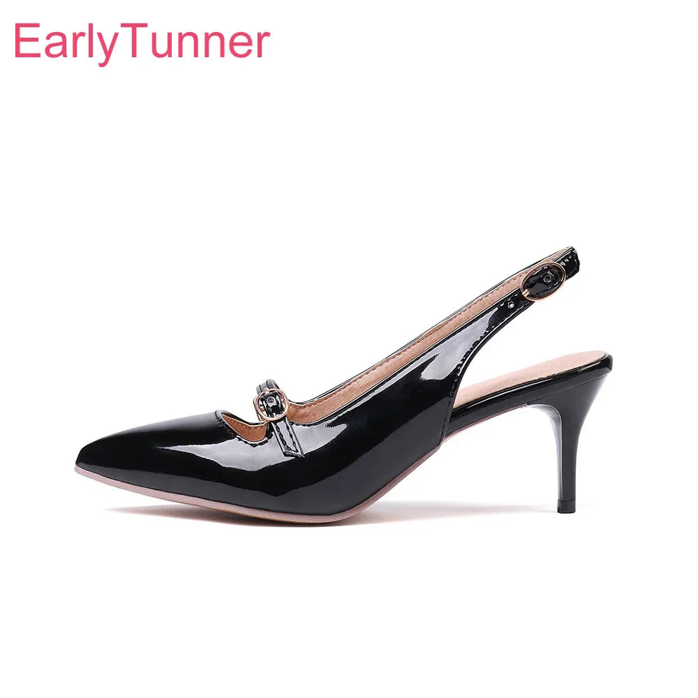 Brand New Summer Fashion Black Apricot Women slingback Sandals Lady Shoes High Heels Plus Big Small Size  30 43 45 48