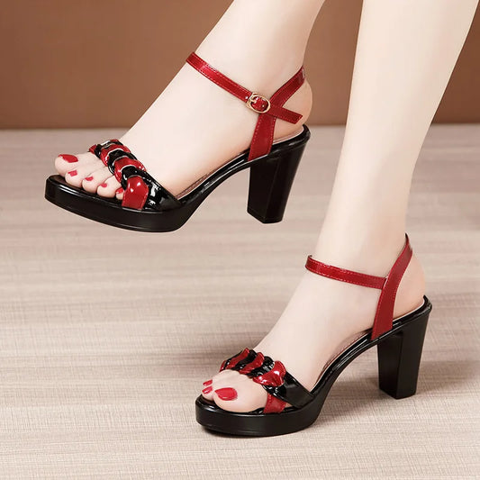 high quality leather sandals for women 8cm 10cm high heel 2025 summer 32 33 platform open toe elegant fashion shoe black white