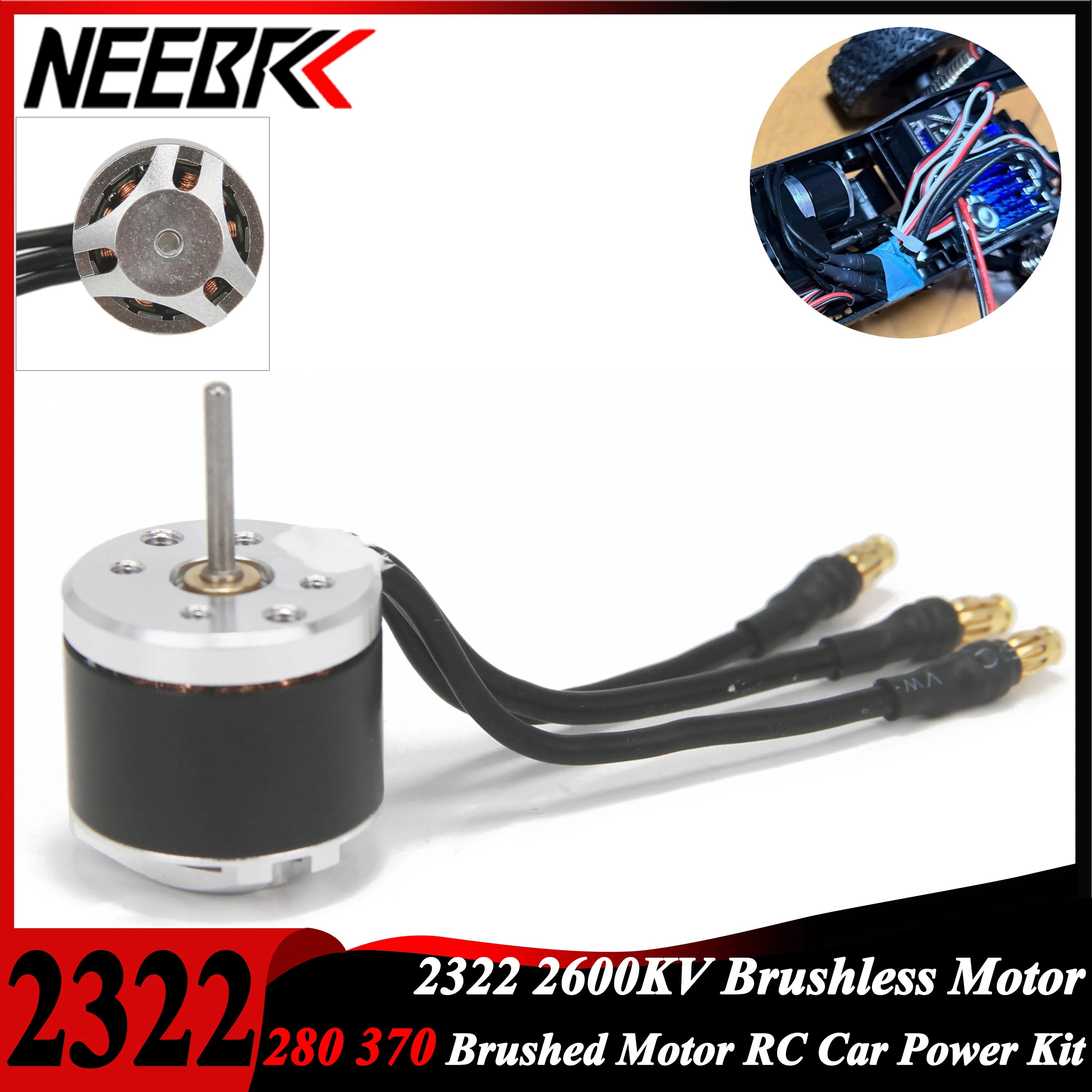 2322 2600KV Outrunner Brushless Motor for 1/10 1/12 1/14 1/16 RC Car Crawler AXIAL SCX24 280 370 Brushed Motor Upgrade Power Kit