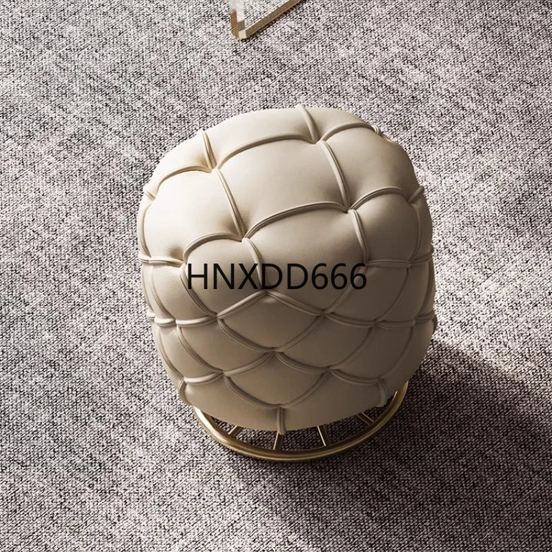 Italian Luxury Bedroom Leather Footrest Shoe Changing Stool Bedroom Stainless Steel Vanity Chair Office Single Home Furniture