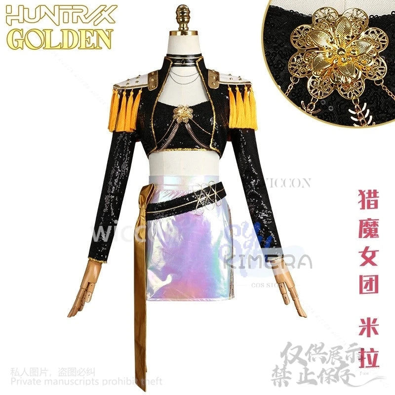 Kpop Demon Mira Huntrix Cosplay Golden Stage Costume Korea Idol Girls Uniform Black Punk Coat Mini Dress Lolita 코스프레 Halloween