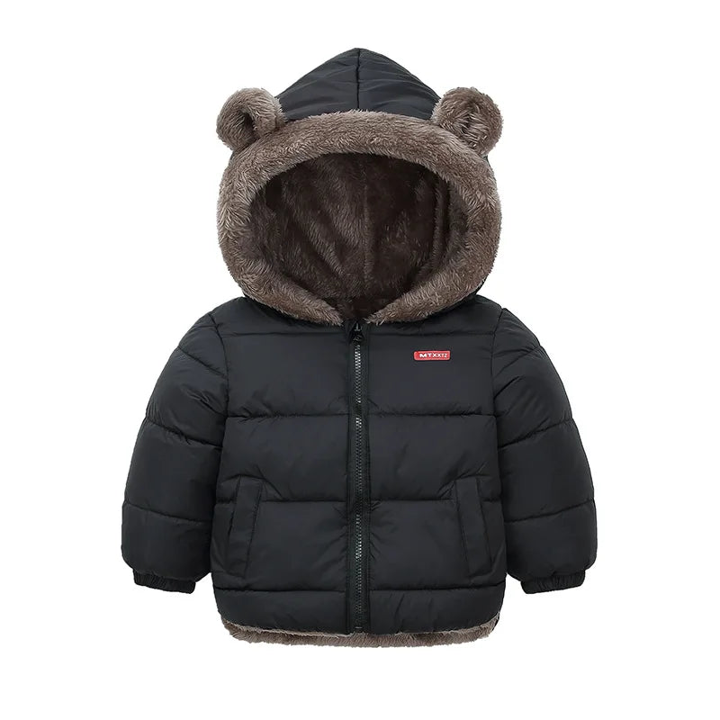 Baby Boys Girls Down Outerwear Kids Fashion Plus Velvet Coat Children Fur Hooded Casual Clothes Autumn Winter Thick Warm Jackets