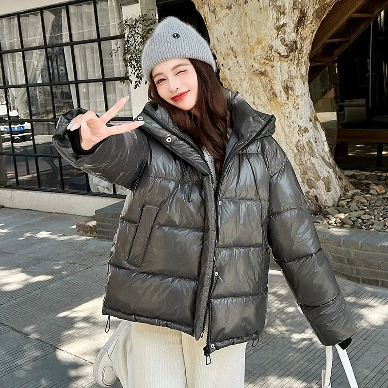 2025New Winter Jacket Women Parka Fashion Hooded Thick Warm Glossy Down Cotton Coat Parkas Female Casual Outwear Overcoat Ladies