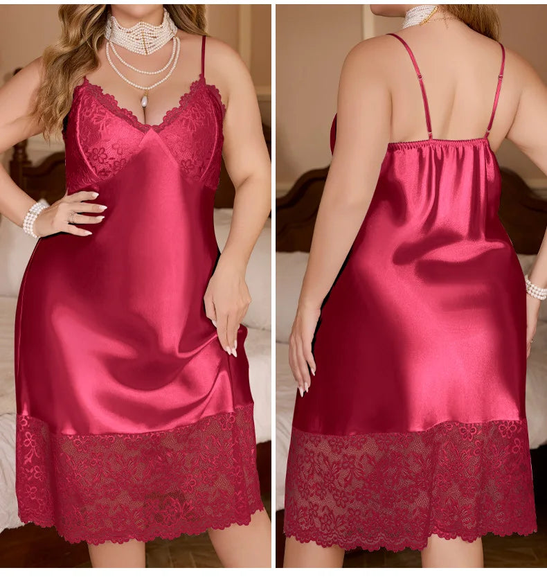 SEXY Patchwork Lace Chemise Nightgown with Bra Lingerie PLUS SIZE Mujer Women Nightdress Sleepwear Rayon Home Dress Loungewear