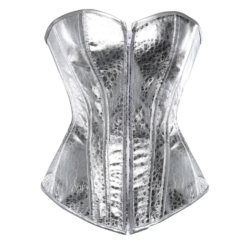 sexy faux leather corset lingerie bustiers top Steampunk gothic punk corset burlesque plus size nightclub costume gold sliver