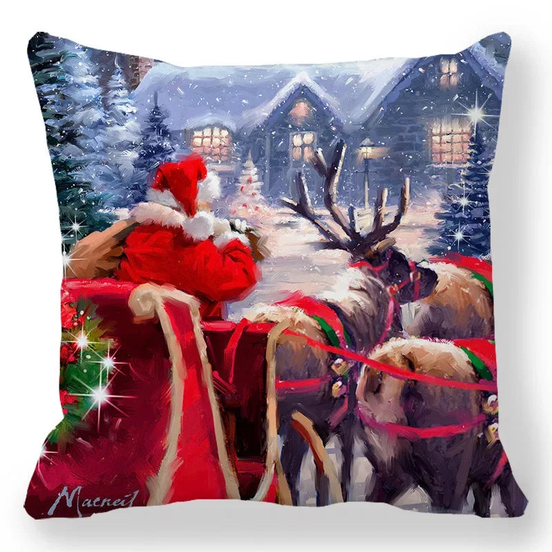 Christmas Decoration Pillowcase Santa Claus Snowman Deer Cushion Cover Home Sofa Chair