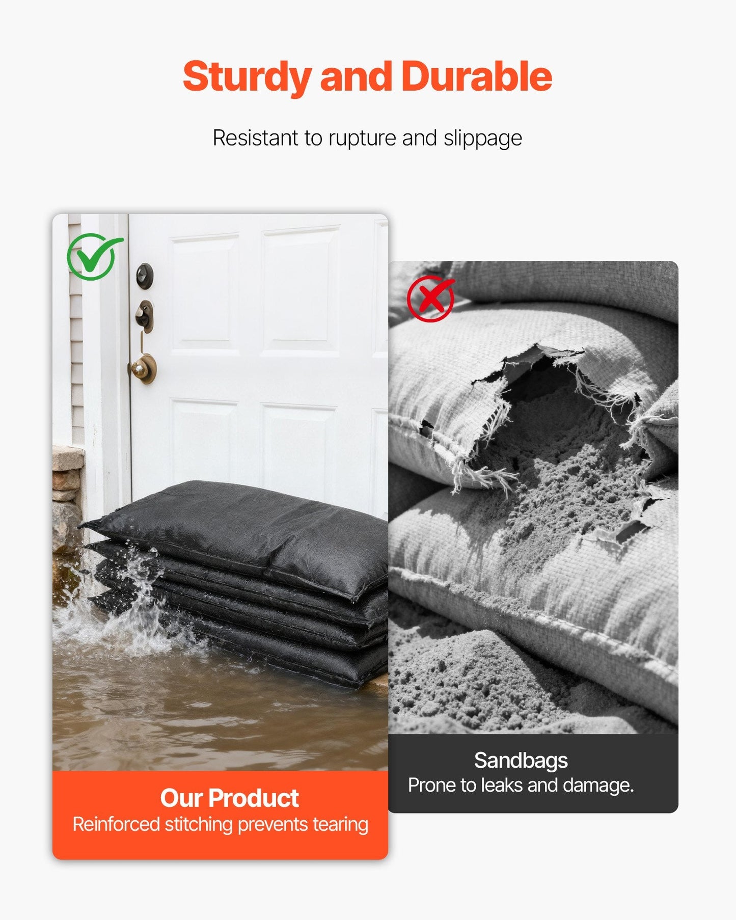Flood Barrier, 6 Pack, 2.7 X 1.4 Ft Flood Bags Activated By Water,