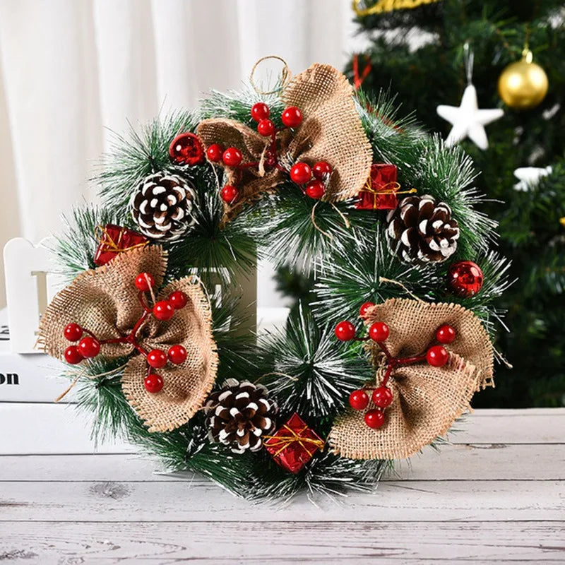 Christmas Rattan Wreath Pine Natural Branches Berries Pine Cones  Christmas Wreath Supplies Home Door Decoration For New Year's
