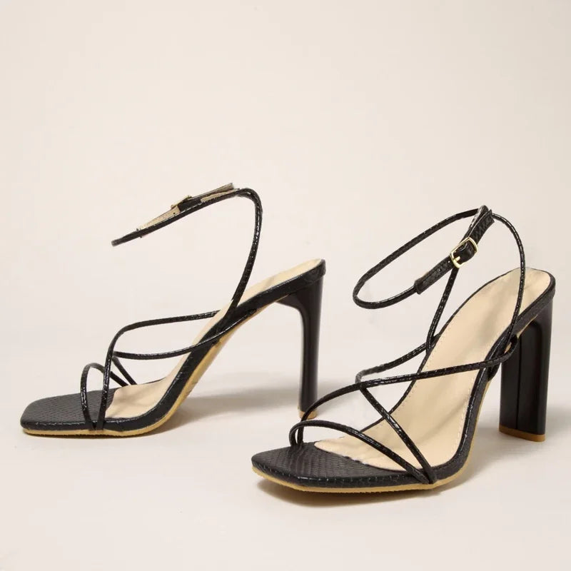 Aneikeh 2026 New Cross Strap Serpentine Strap Stiletto Women's Sandals 35-42 Large High Heel Ladies Shoes Sandalias De Mujer