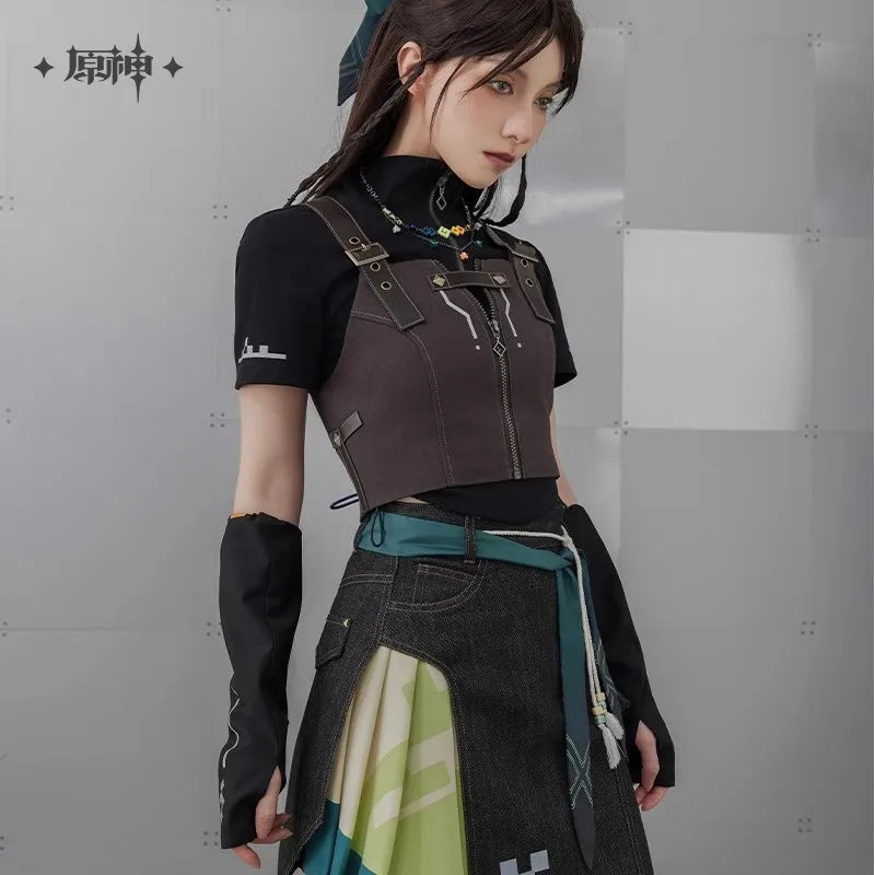 miHoYo Game Official Kinich Waistcoat Genshin Impact Kinich Theme Splicing Short Vest Clothing Coat Top Cosplay Halloween Gifts