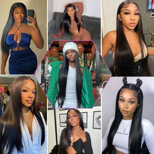 180 Density 13x6 HD Bone Straight Lace Front Wigs Human Hair 30 40Inch 13x4 Transparent Lace Frontal Human Hair Wigs For Women