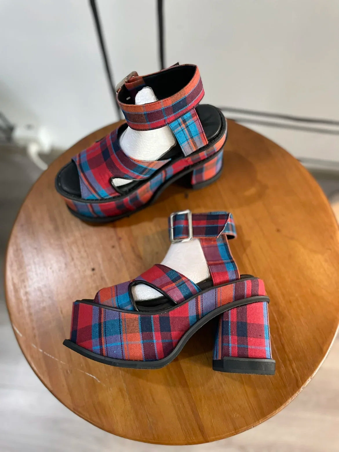 Platform Plaid Buckle Strap Sandals Open Toe Height Increasing Cut Out Rome Runway Show Women Heels Customize Color Plus Size