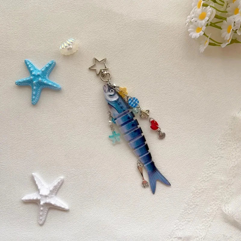 Fish Bait Keychain with Charm Y2K Fishing Keychain Bag Charm Gift for Father Unique Fish Lure Accessory