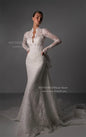 SSYTENS Luxury Lace Wedding Dresses Long Sleeves V Neck Bride Dress Detachable Bow Train Sheath Mermaid Bridal Gowns Customised