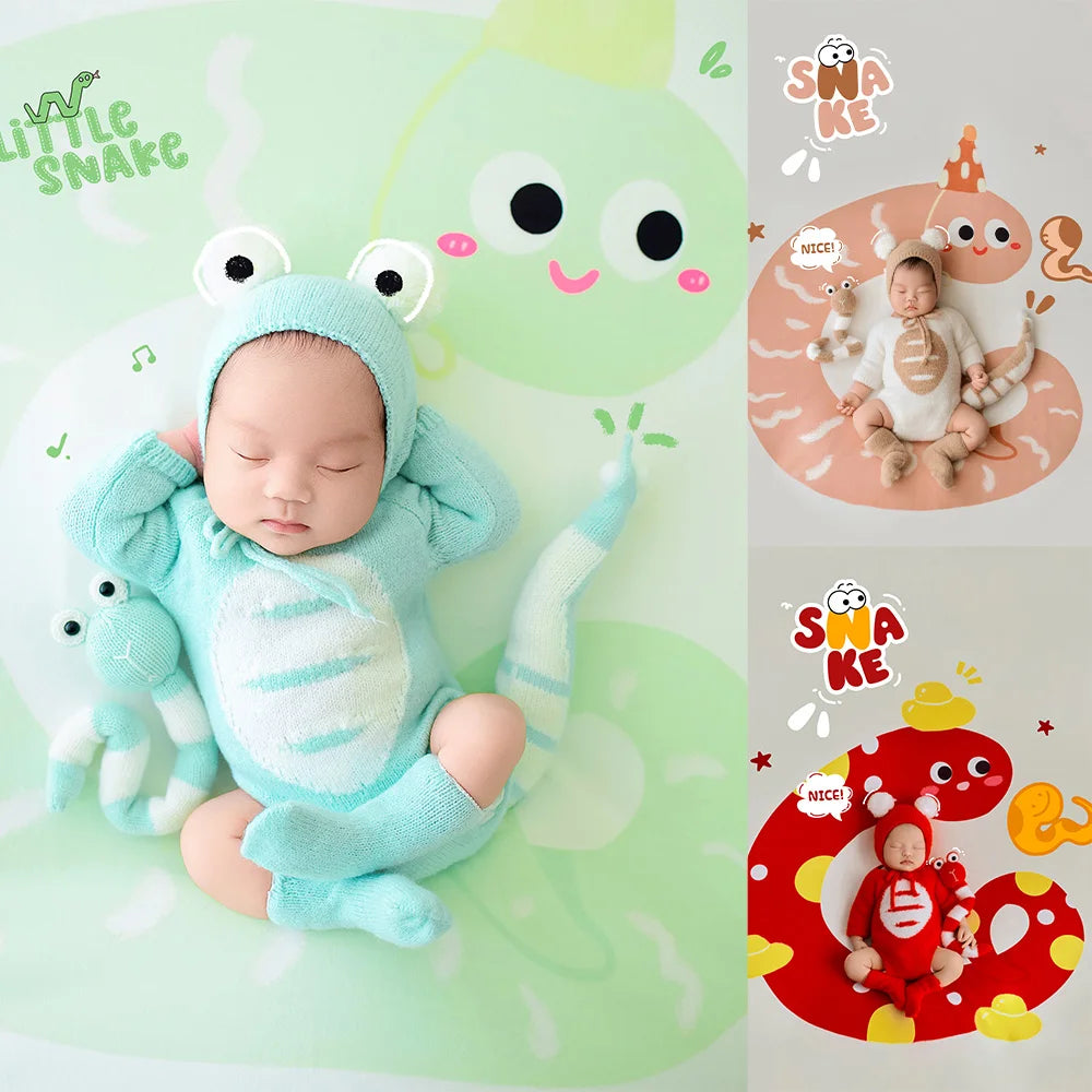 Baby Snake Cosplay Costume Hat+Knitted Jumpsuit with Tail Photography Clothes Cartoon Animal Background Cute Snake Theme Props
