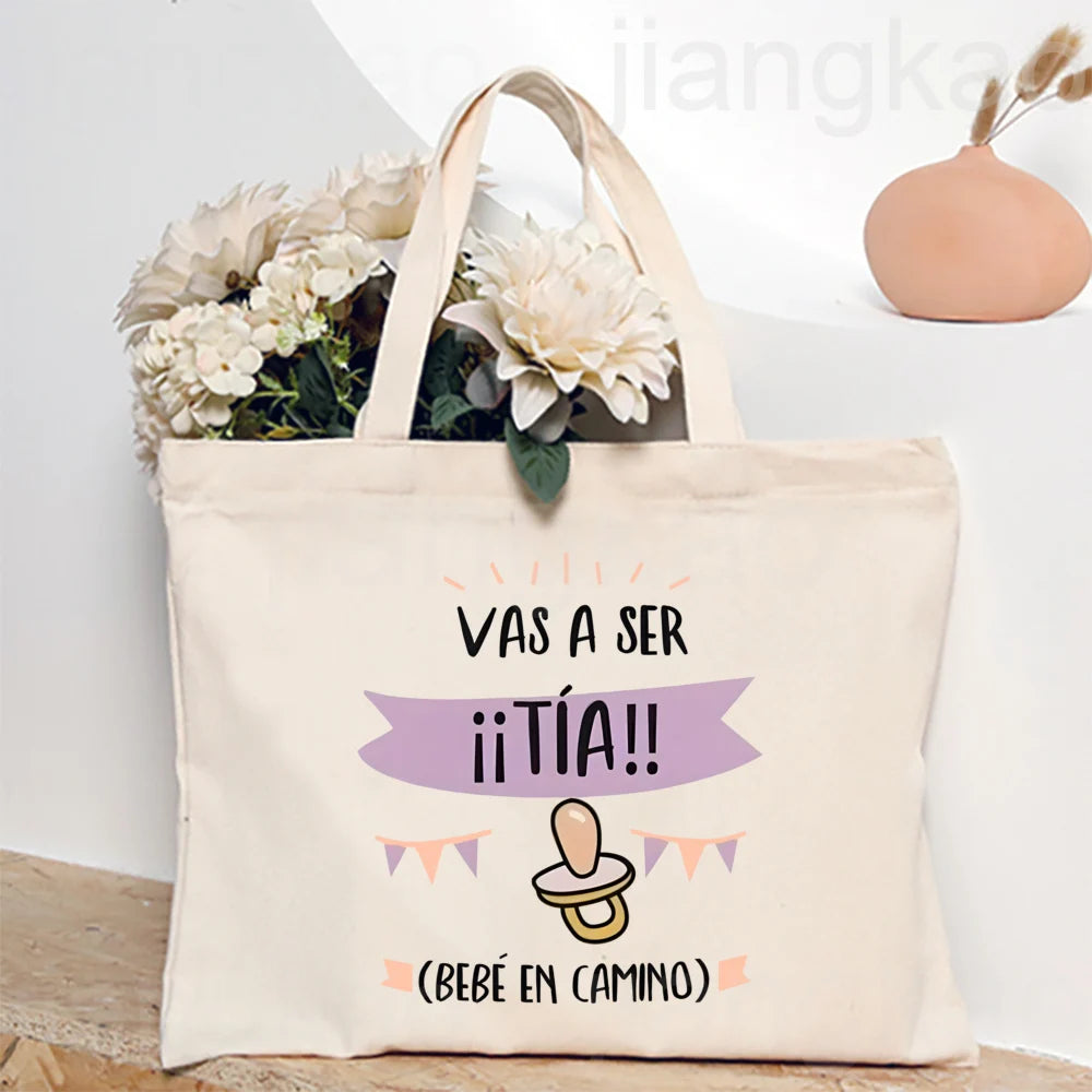 Best Aunt in The World Spanish Printed Tote Bag Women Shopping Bags Canvas Shoulder Bag Birthday Holiday Christmas Gift for Tia